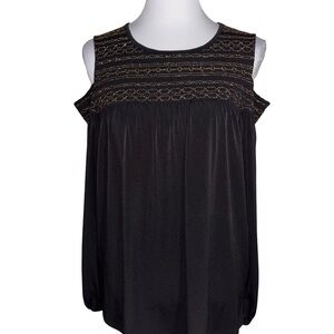Michael Kors Black Cold Shoulder Top Gold Detail